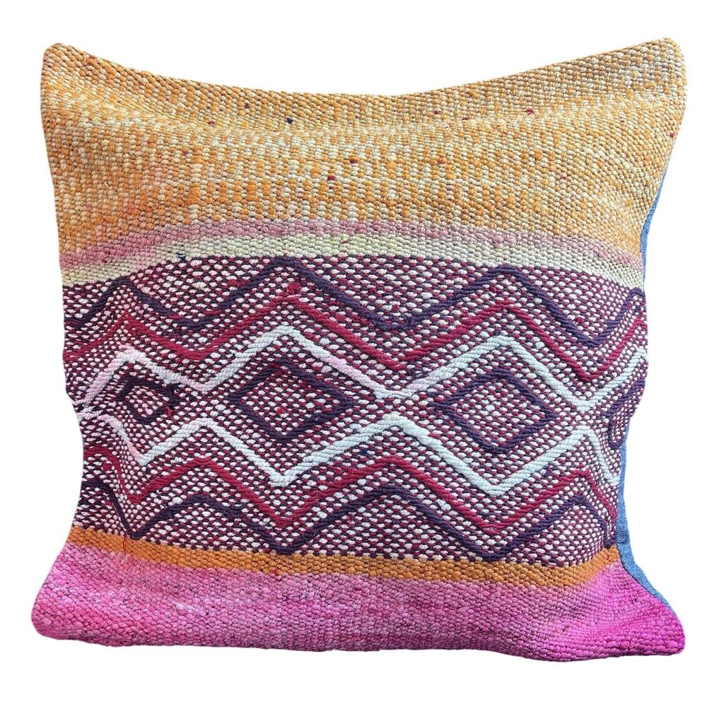 Handmade Peruvian Pillow Cover 17x17 Andean Woven Textile Boho Geometric